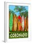 Coronado, California - Surfboard Fence-Lantern Press-Framed Art Print