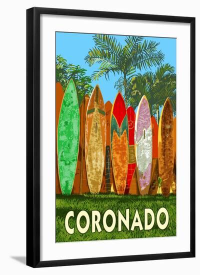 Coronado, California - Surfboard Fence-Lantern Press-Framed Art Print