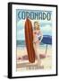 Coronado, California - Surfer Pinup-Lantern Press-Framed Art Print