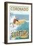 Coronado, California - Surfer-Lantern Press-Framed Art Print