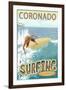 Coronado, California - Surfer-Lantern Press-Framed Art Print