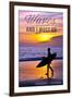 Coronado, California - the Waves are Calling - Surfer and Sunset-Lantern Press-Framed Art Print