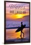 Coronado, California - the Waves are Calling - Surfer and Sunset-Lantern Press-Framed Art Print