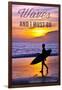Coronado, California - the Waves are Calling - Surfer and Sunset-Lantern Press-Framed Art Print