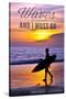 Coronado, California - the Waves are Calling - Surfer and Sunset-Lantern Press-Stretched Canvas