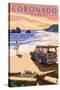 Coronado, California - Woody on the Beach-Lantern Press-Stretched Canvas
