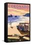 Coronado, California - Woody on the Beach-Lantern Press-Framed Stretched Canvas