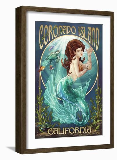 Coronado Island, California - Mermaid (Blue Tail)-Lantern Press-Framed Art Print