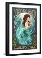 Coronado Island, California - Mermaid (Blue Tail)-Lantern Press-Framed Art Print