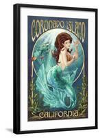 Coronado Island, California - Mermaid (Blue Tail)-Lantern Press-Framed Art Print