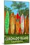 Coronado Island, California - Surfboard Fence-Lantern Press-Mounted Art Print