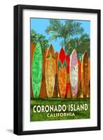 Coronado Island, California - Surfboard Fence-Lantern Press-Framed Art Print