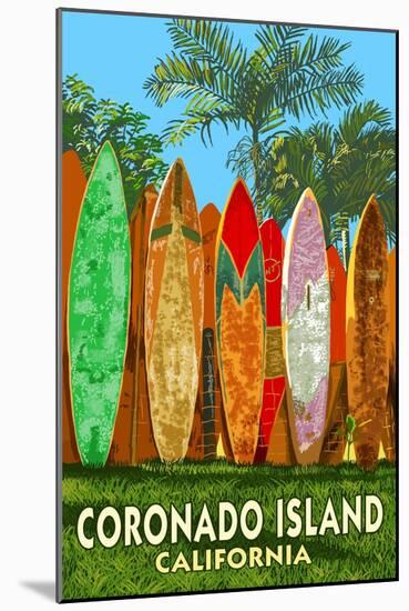 Coronado Island, California - Surfboard Fence-Lantern Press-Mounted Art Print