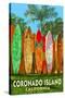 Coronado Island, California - Surfboard Fence-Lantern Press-Stretched Canvas