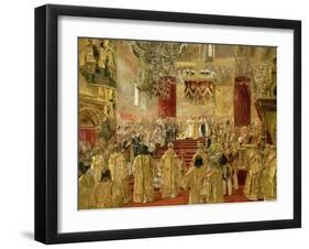 Coronation of Czar Nicolas II and Empress Alexandra Feodorowna, Church of the Assumption, Moscow.-Henri Gervex-Framed Giclee Print