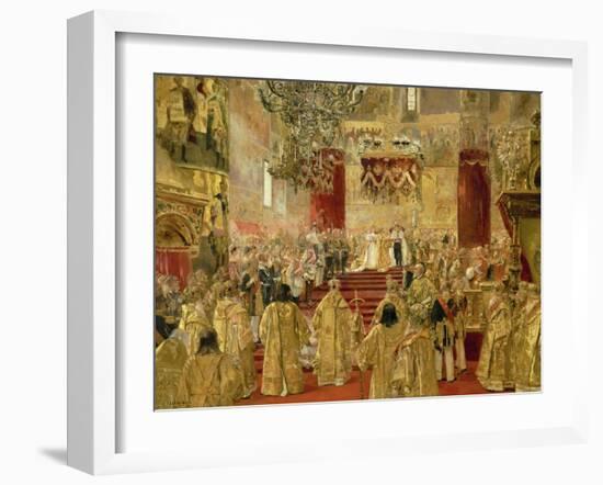 Coronation of Czar Nicolas II and Empress Alexandra Feodorowna, Church of the Assumption, Moscow.-Henri Gervex-Framed Giclee Print