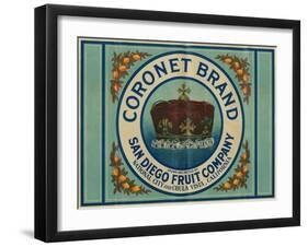 Coronet Lemon Label - Chula Vista, CA-Lantern Press-Framed Art Print