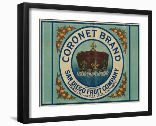 Coronet Lemon Label - Chula Vista, CA-Lantern Press-Framed Art Print