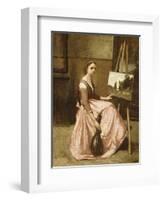 Corot's Studio (Young Girl in Pink Dress Sitting by an Easel with a Mandolin)-Jean-Baptiste-Camille Corot-Framed Giclee Print
