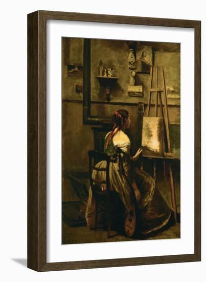 Corot's Studio, Young Woman Before an Easel-Jean-Baptiste-Camille Corot-Framed Giclee Print