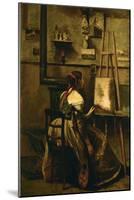 Corot's Studio, Young Woman Before an Easel-Jean-Baptiste-Camille Corot-Mounted Giclee Print