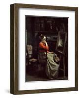 Corots Studio, Young Woman with a Mandolin, 1865-Jean-Baptiste-Camille Corot-Framed Giclee Print