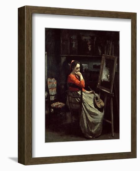 Corots Studio, Young Woman with a Mandolin, 1865-Jean-Baptiste-Camille Corot-Framed Giclee Print