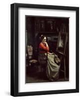 Corots Studio, Young Woman with a Mandolin, 1865-Jean-Baptiste-Camille Corot-Framed Giclee Print