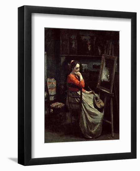 Corots Studio, Young Woman with a Mandolin, 1865-Jean-Baptiste-Camille Corot-Framed Giclee Print