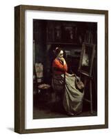 Corots Studio, Young Woman with a Mandolin, 1865-Jean-Baptiste-Camille Corot-Framed Giclee Print