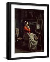 Corots Studio, Young Woman with a Mandolin, 1865-Jean-Baptiste-Camille Corot-Framed Giclee Print