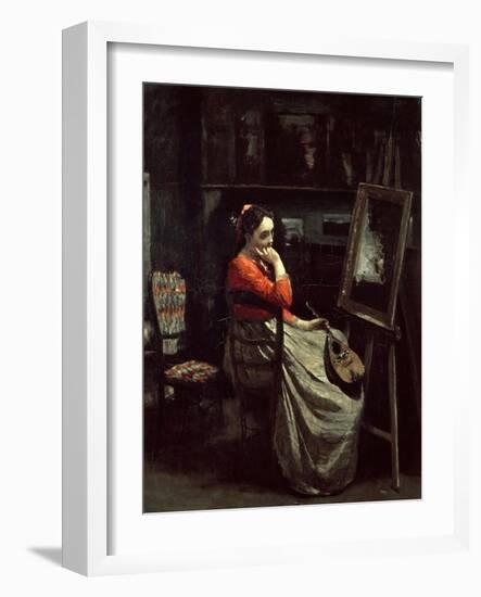 Corots Studio, Young Woman with a Mandolin, 1865-Jean-Baptiste-Camille Corot-Framed Giclee Print