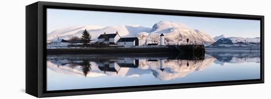 Corpach Lighthouse on Loch Eil with Ben Nevis and Fort William in the Background, Highland Region,-Nadia Isakova-Framed Stretched Canvas