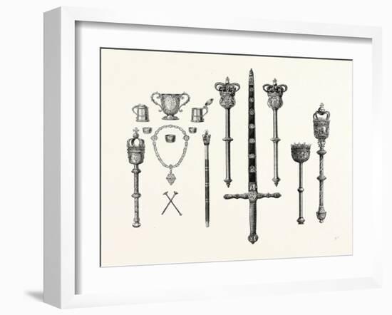 Corporation Plate and Insignia, Scarborough. Maces and Sword, Worcester. Maces, Warwick. Uk-null-Framed Giclee Print