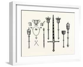 Corporation Plate and Insignia, Scarborough. Maces and Sword, Worcester. Maces, Warwick. Uk-null-Framed Giclee Print