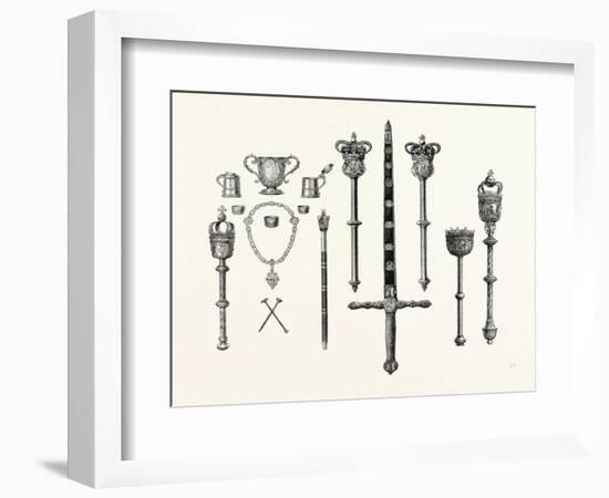 Corporation Plate and Insignia, Scarborough. Maces and Sword, Worcester. Maces, Warwick. Uk-null-Framed Giclee Print
