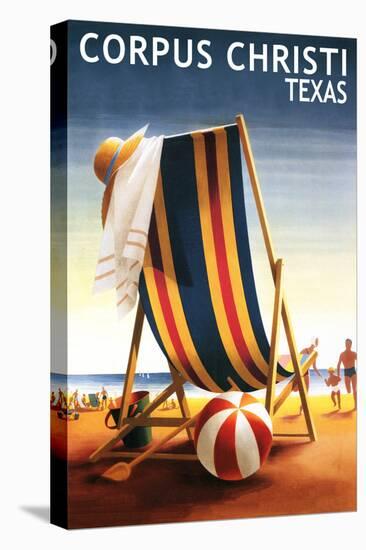 Corpus Christi, Texas - Beach Chair and Ball-Lantern Press-Stretched Canvas