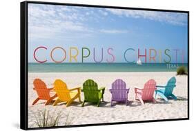 Corpus Christi, Texas - Colorful Beach Chairs-Lantern Press-Framed Stretched Canvas