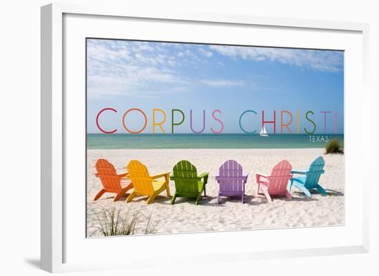 Corpus Christi, Texas - Colorful Beach Chairs-Lantern Press-Framed Art Print