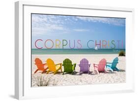 Corpus Christi, Texas - Colorful Beach Chairs-Lantern Press-Framed Art Print