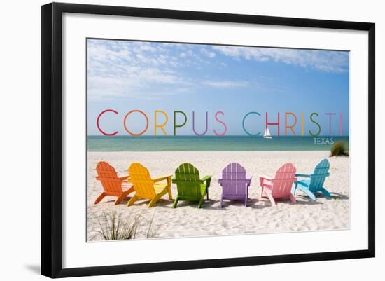 Corpus Christi, Texas - Colorful Beach Chairs-Lantern Press-Framed Art Print