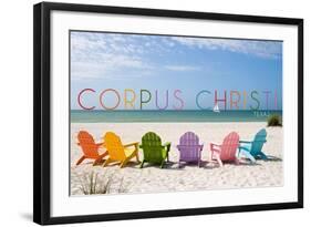 Corpus Christi, Texas - Colorful Beach Chairs-Lantern Press-Framed Art Print