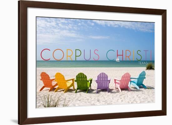 Corpus Christi, Texas - Colorful Beach Chairs-Lantern Press-Framed Art Print