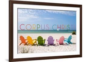 Corpus Christi, Texas - Colorful Beach Chairs-Lantern Press-Framed Art Print