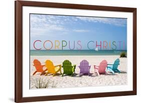 Corpus Christi, Texas - Colorful Beach Chairs-Lantern Press-Framed Art Print