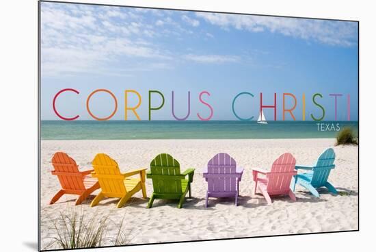 Corpus Christi, Texas - Colorful Beach Chairs-Lantern Press-Mounted Art Print