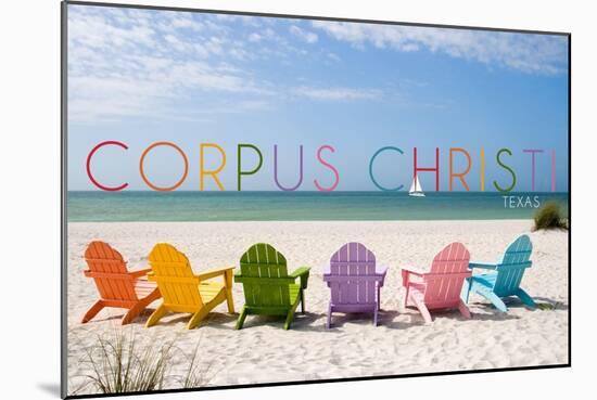Corpus Christi, Texas - Colorful Beach Chairs-Lantern Press-Mounted Art Print