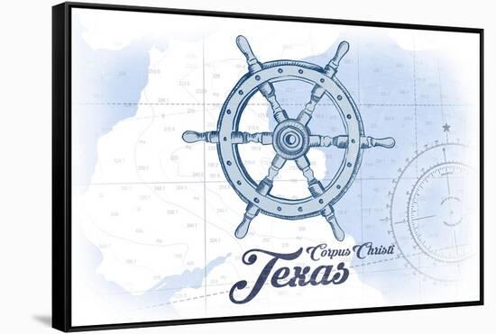 Corpus Christi, Texas - Ship Wheel - Blue - Coastal Icon-Lantern Press-Framed Stretched Canvas