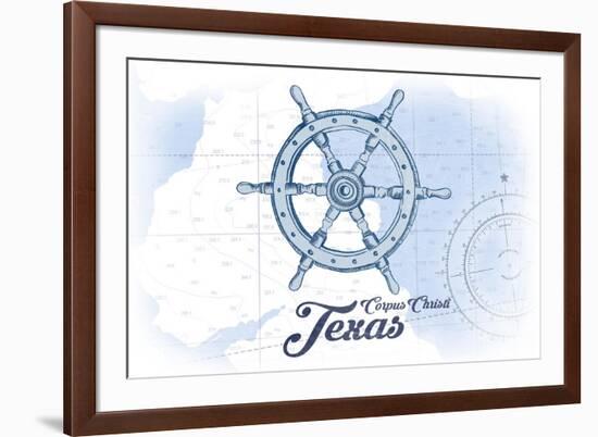 Corpus Christi, Texas - Ship Wheel - Blue - Coastal Icon-Lantern Press-Framed Premium Giclee Print