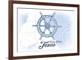 Corpus Christi, Texas - Ship Wheel - Blue - Coastal Icon-Lantern Press-Framed Premium Giclee Print